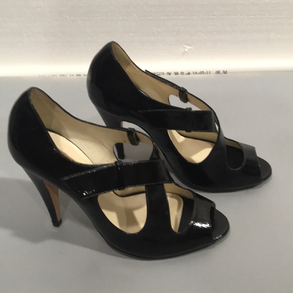 Rupert Sanderson patent leather crisscross sandals